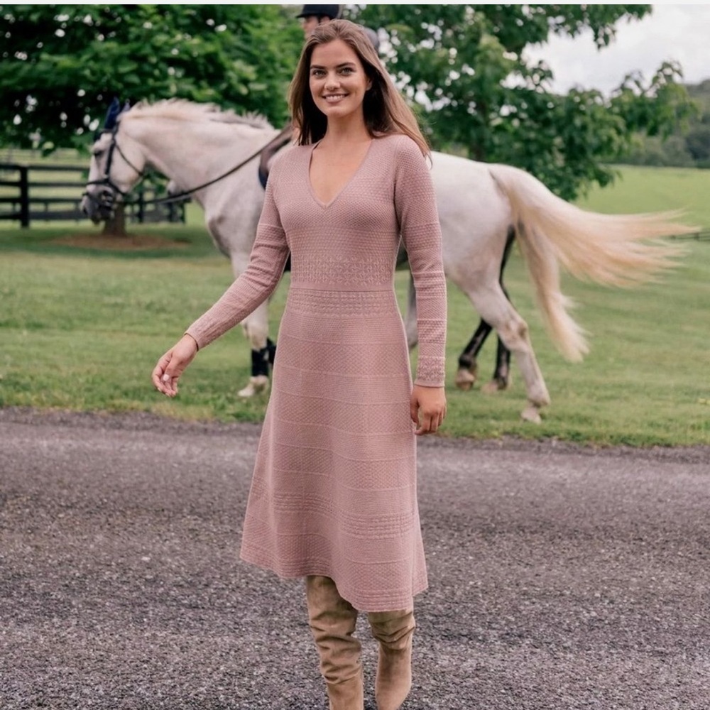 Gal Meets Glam Pink Ribbed A-Line V-Neck Dress